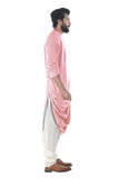 CARNATION PINK COWL DRAPE KURTA WITH CHURIDAR PANTS
