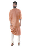 CERAMIC PEACH COWL DRAPE KURTA WITH CHURIDAR PANTS