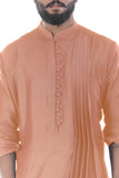 CERAMIC PEACH COWL DRAPE KURTA WITH CHURIDAR PANTS