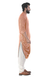 CERAMIC PEACH COWL DRAPE KURTA WITH CHURIDAR PANTS