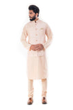 Light Beige Kurta With Peach Raw Silk Nehru Jacket