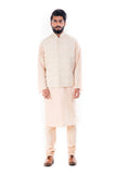 Light Beige Kurta With Cream Dori Embroidery Jacket