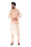 Light Beige Kurta With Golden Peach Rawsilk Nehru Jacket