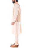 Light Beige Kurta With Golden Peach Rawsilk Nehru Jacket