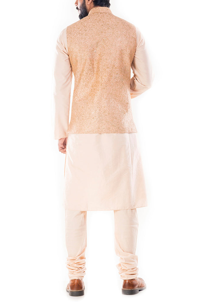 Golden Kurta & Pajama With Woven Jacket 858MW05