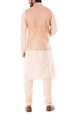 Light Beige Kurta With Golden Peach Rawsilk Nehru Jacket