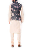 Light Beige Kurta With Ivory Floral Printed Jacket