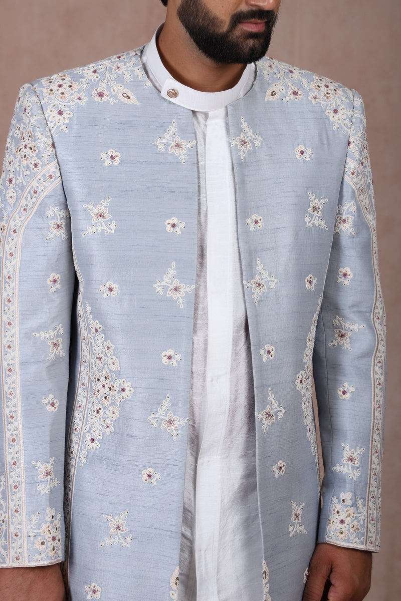 MAYA BLUE EMBROIDERED SHRUG SET