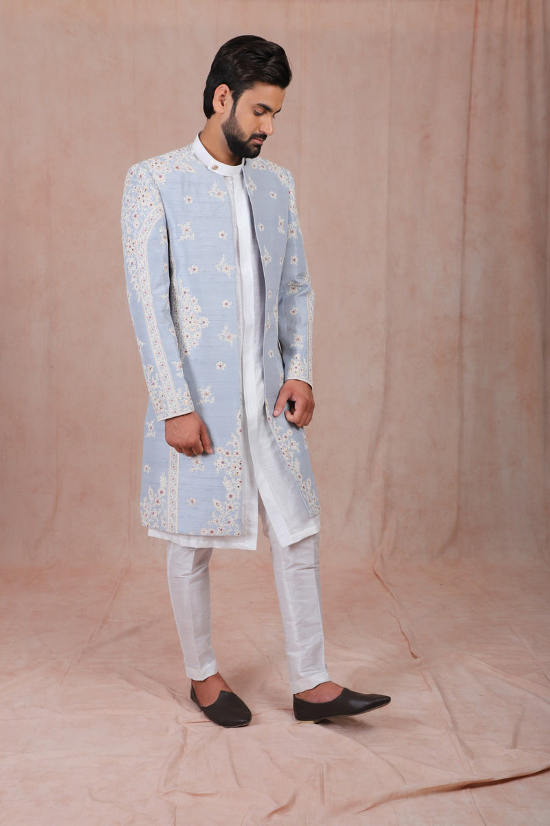 MAYA BLUE EMBROIDERED SHRUG SET