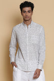 Ivory Calligraphy Embroidered Regular-Fit Cotton Shirt