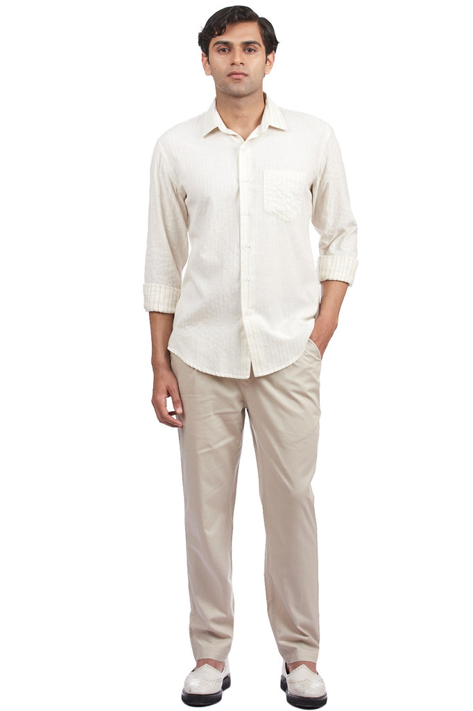 Ivory Regular-Fit Shirt With Embroidered Pinstripes