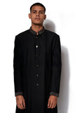 Black Layered Embroidered Long Jacket Set