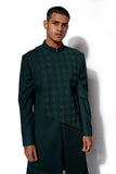 Forest Green Asymmetrical layered Long Jacket Set