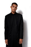 Black Asymmetrical Layered Long Jacket Set