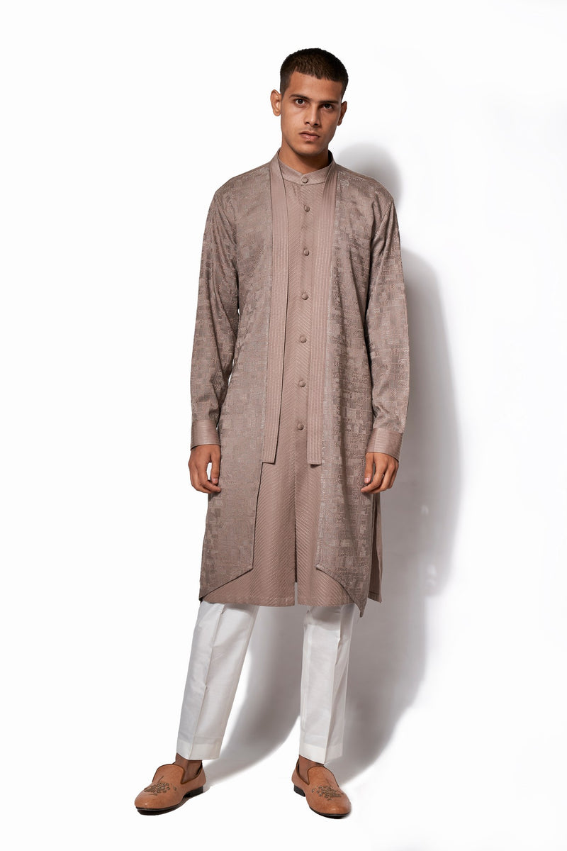 MOUSE GREY ASYMMETRICAL LAYERED KURTA SET