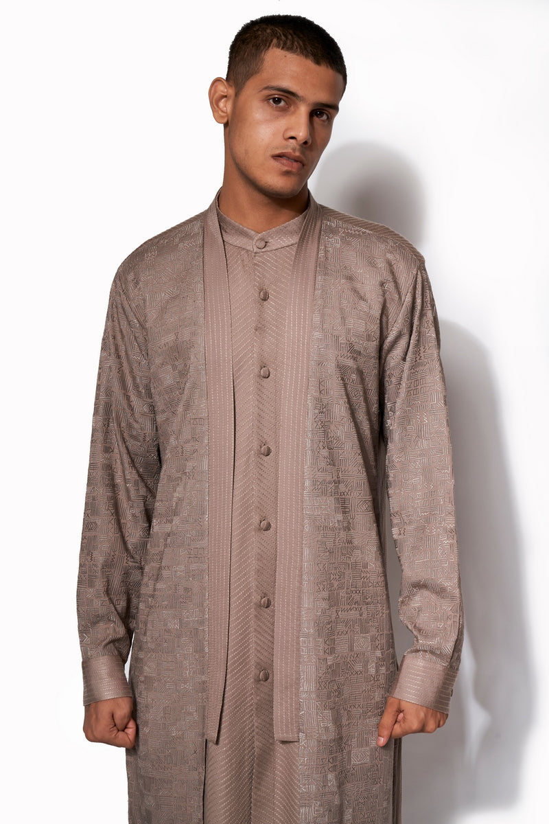 MOUSE GREY ASYMMETRICAL LAYERED KURTA SET