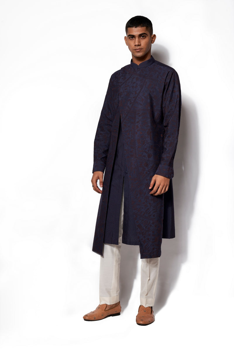 NAVY LAYERED TEXTURED KURTA SET