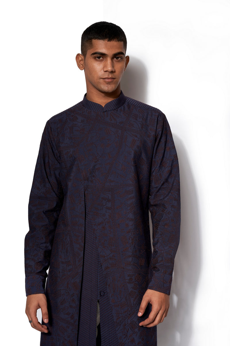 NAVY LAYERED TEXTURED KURTA SET