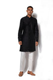 BLACK SHORT TEXTURED KURTA SET