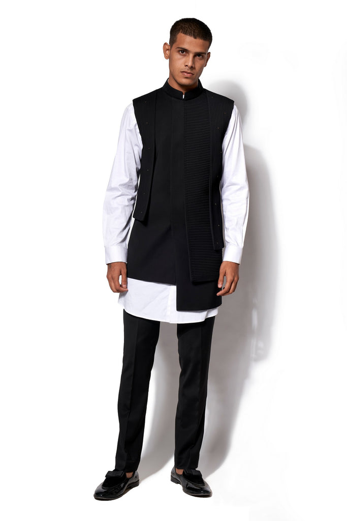 Black Asymmetrical Nehru Jacket Set