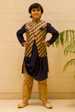 Draped kurta set with gold Jacket