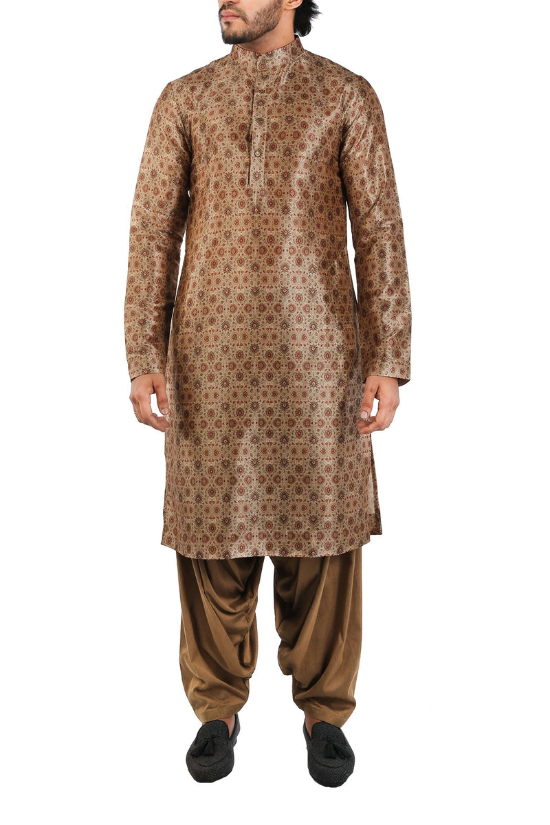 MIXED GREEN MAROON TUSSAR SILK KURTA