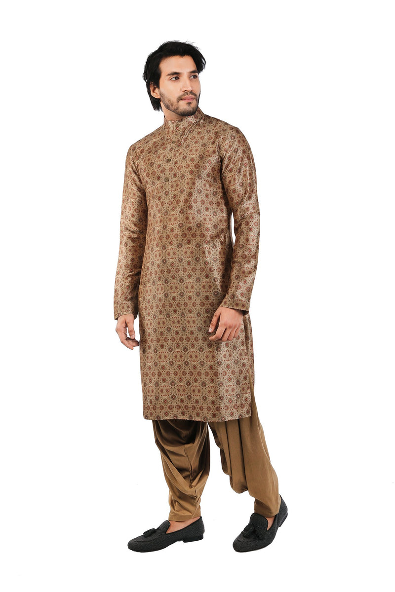 MIXED GREEN MAROON TUSSAR SILK KURTA