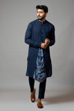 Front slit kurta with a attached tie dye drape panel and pant pajama