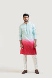 Blue to Red Ombre Floral Embroidered kurta Set
