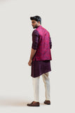 Purple Allover Embroidered Nehru with Purple A-Symmetric Kurta Set