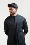 Black Honeycomb Embroidered Double Panel Nehru