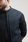 Black Honeycomb Embroidered Double Panel Nehru