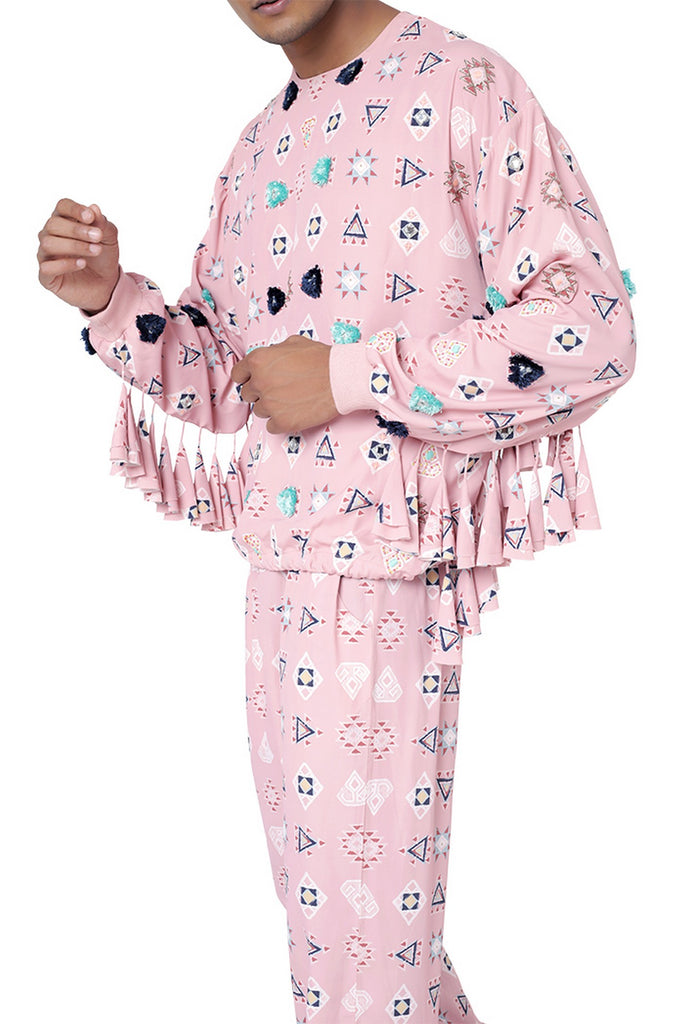 Pink Colour Printed Art Crepe Oversized Top with Jogger Pant