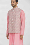 Mulberry and Pink Embroidered Kurta-Jacket Set