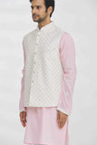 White and Pink Embroidered Kurta-Jacket Set