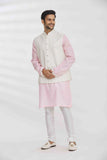 White and Pink Embroidered Kurta-Jacket Set
