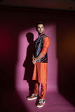 Orange Kurta and pants with multicolour Velvet bandi