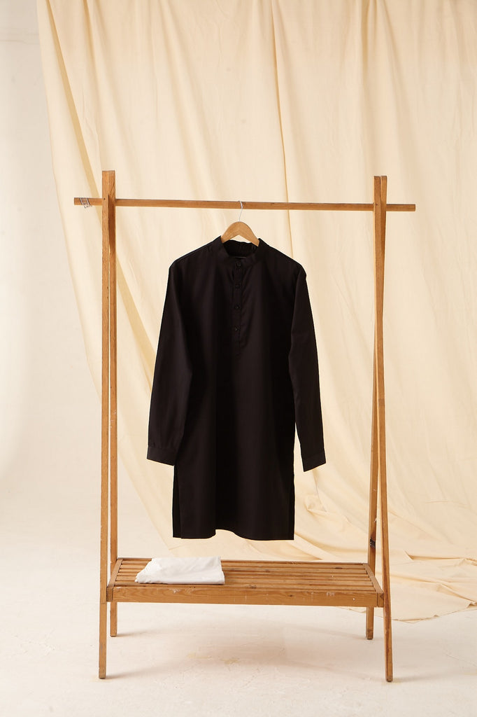 The Black Cotton Kurta Pajama Set