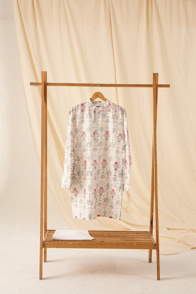 The Greenhouse Mal Cotton Kurta Pajama Set in Moody Blue and Pink