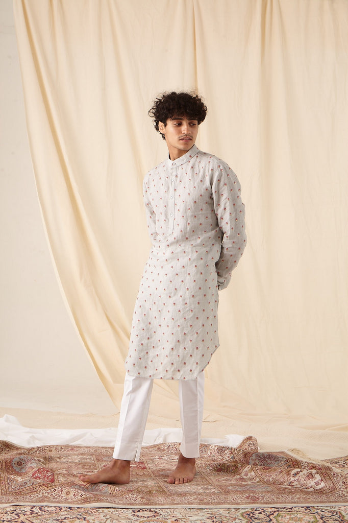 The Easy Breezy Linen Kurta Pajama Set in Sterling Blue