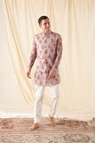 The Mauve mal Printed kurta pajama set with matching Bandi