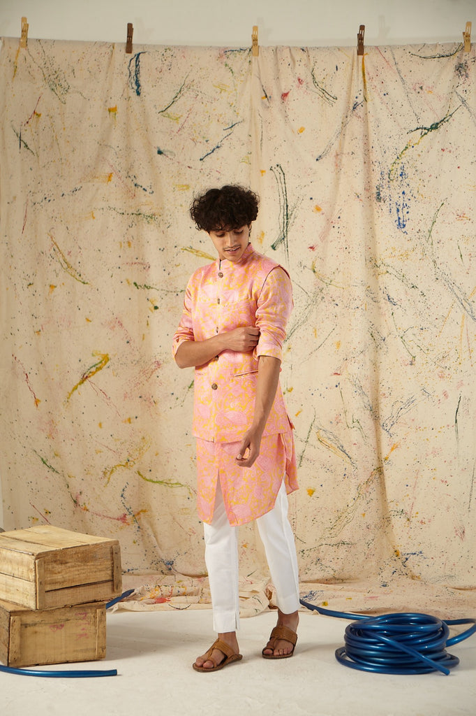 The Rose Power Paisley Cotton-Silk Kurta Pajama Set with matching Bandi