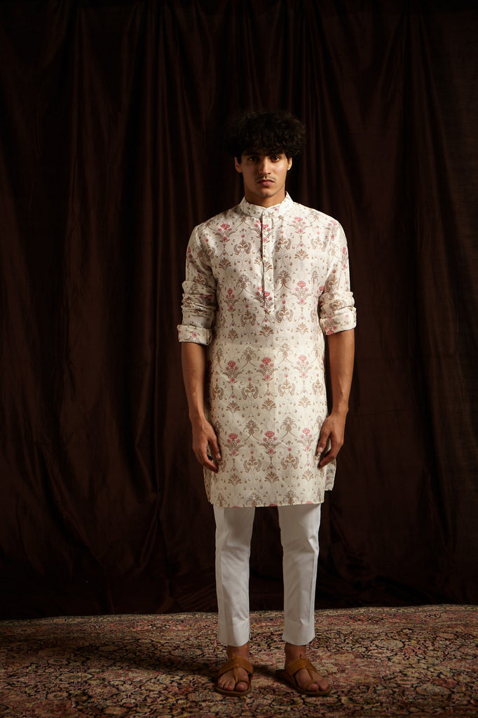 The Greenhouse Mal Cotton Kurta Pajama Set in Khakhi and Pink