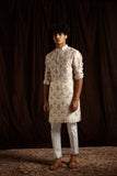 The Greenhouse Mal Cotton Kurta Pajama Set in Khakhi and Pink