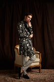 The Twilight Garden Cotton-Silk Kurta with Grey Pajama Set with matching Bandi