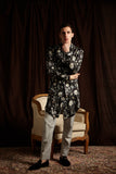 The Twilight Garden Cotton-Silk Kurta with Grey Pajama Set with matching Bandi
