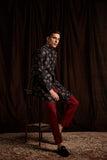 The Kamal Cotton Kurta and Berry Pajama set with matching Bandi