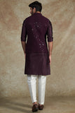 Wine Emb. Kurta Jacket Set