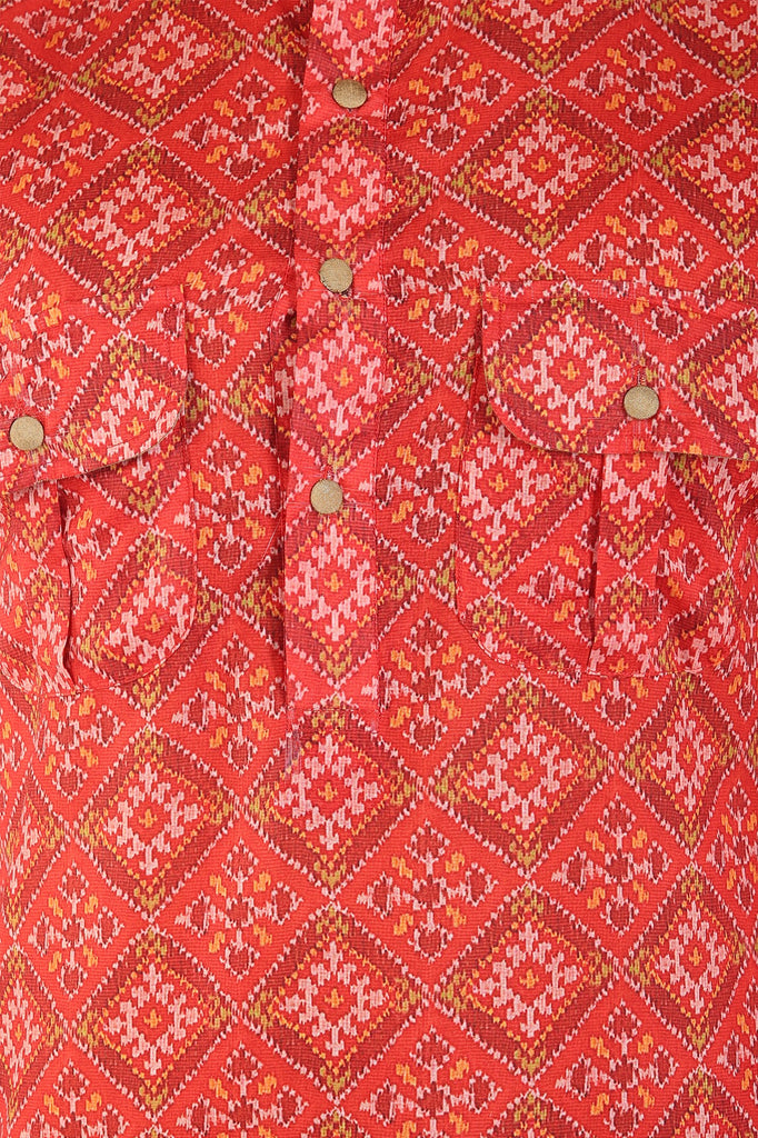 Red Muslin Cotton Silk Kurta