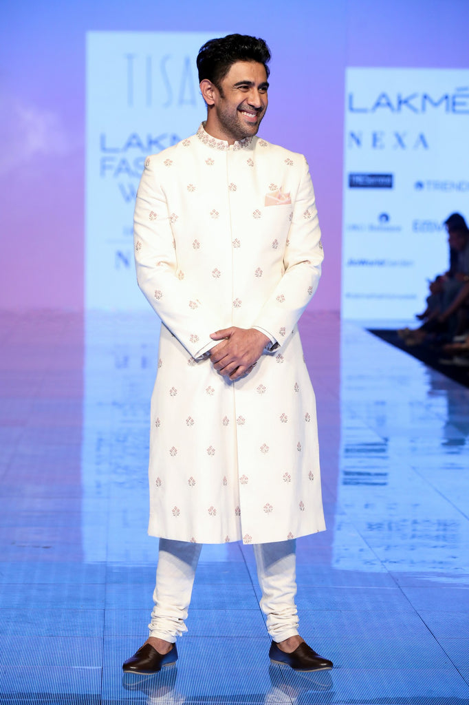 OFF WHITE WITH PINK MOTIFS SHERWANI – Curato